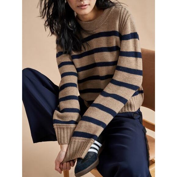 La Ligne Jack Merino Wool Striped Sweater - S Camel X Navy - Picture 3 of 5